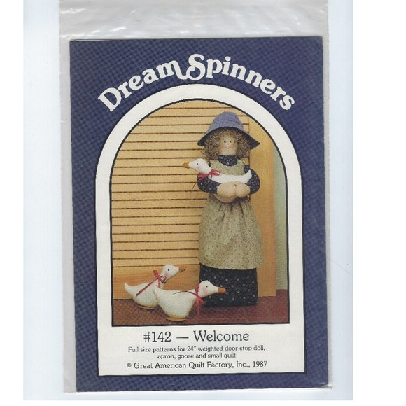 DREAM SPINNERS Welcome Pattern #142 Weighted DOOR-STOP DOLL Apron Goose Sm Quilt - Picture 1 of 3